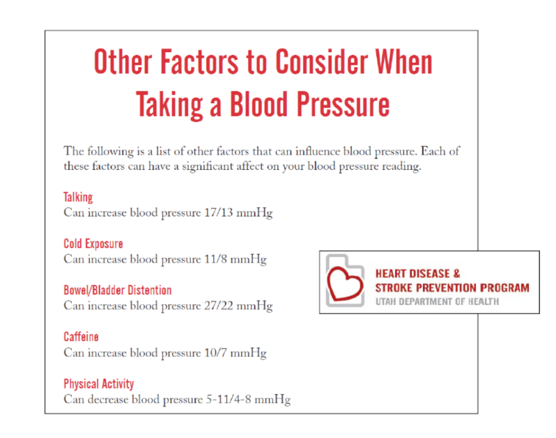 Screenshot showing EHR-generated patient handout about factors affecting BP readings (used with permission from CHC, Inc.)